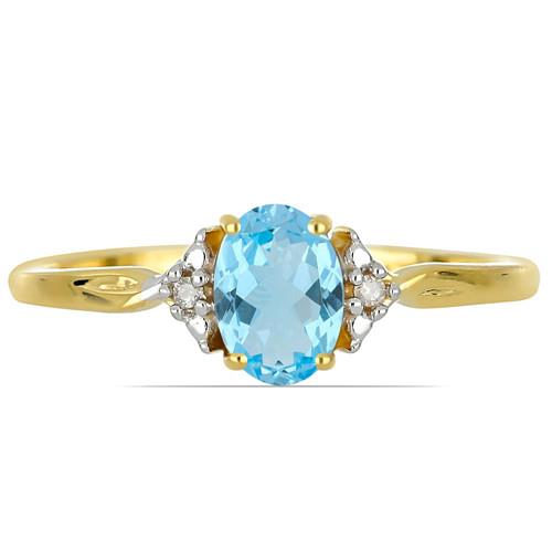 BUY 14K GOLD REAL SWISS BLUE TOPAZ GEMSTONE CLASSIC RING